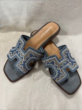 Madden Girl Light Blue Beaded Slide Mules